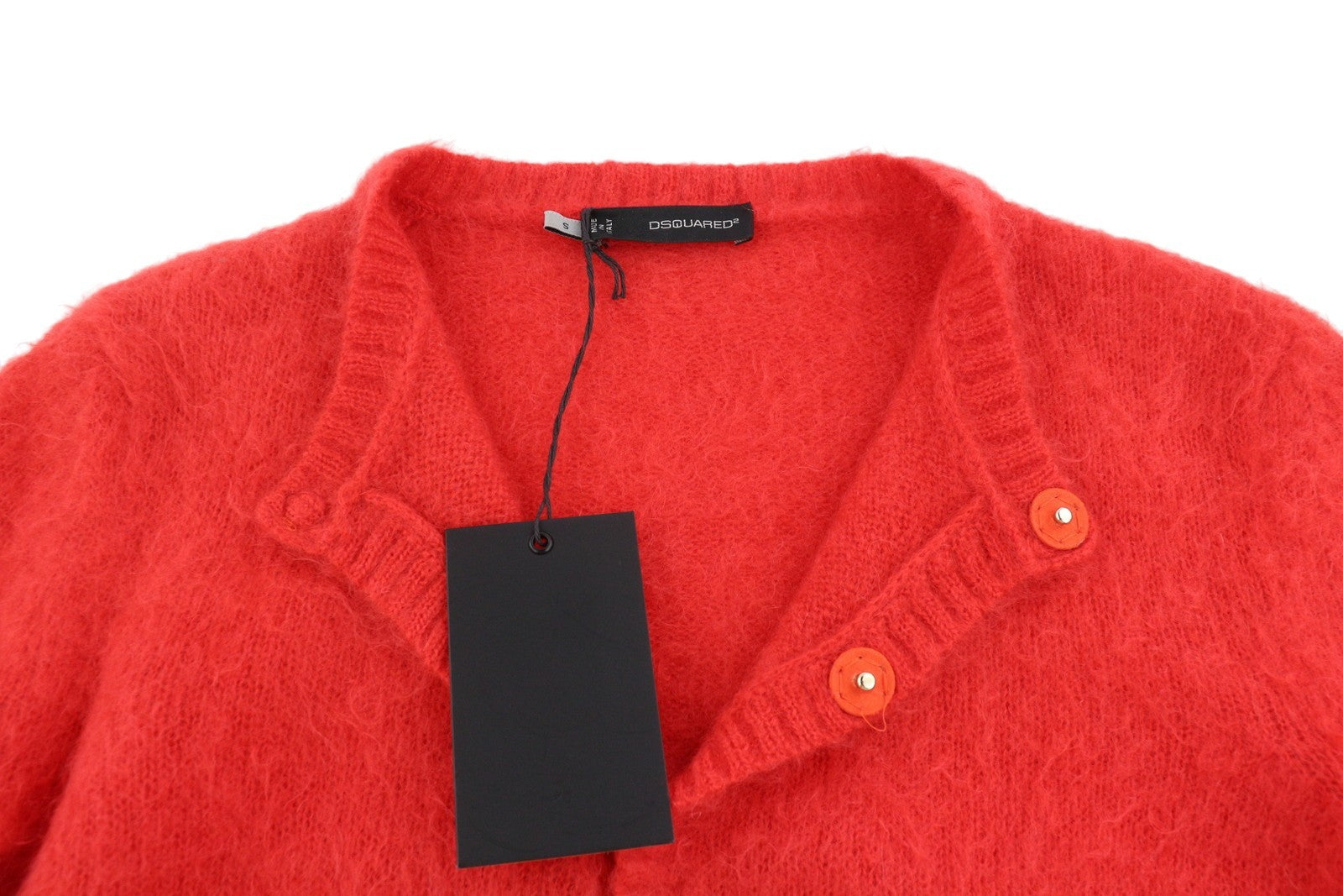DSQUARED2 Women Jumper S Orange Wool Mohair Blend Button-Up Cardigan