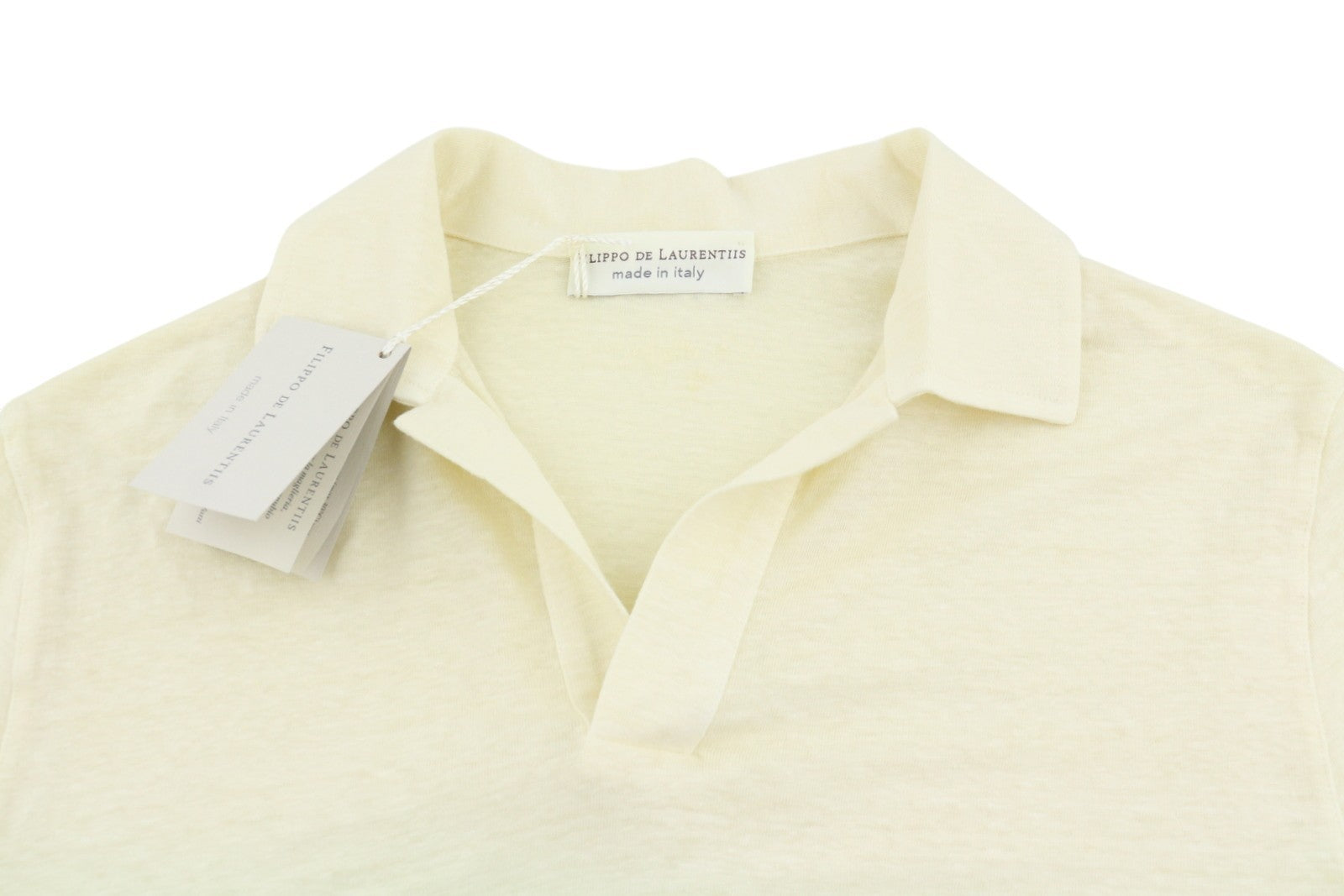 FILIPPO DE LAURENTIIS Men Polos IT46 XS Light Yellow Linen Blend Short Sleeved