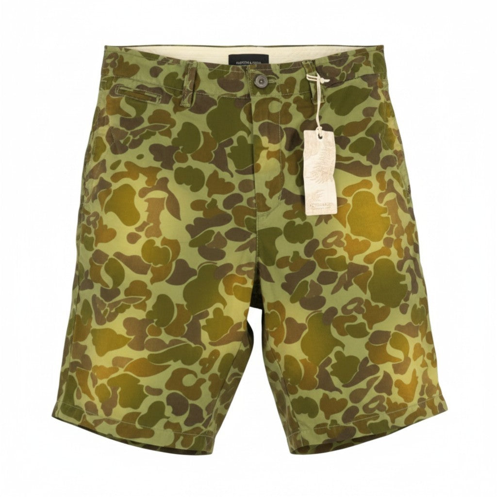 SCOTCH & SODA Men Shorts W30 Green Patterned Faded Cotton Zip Fly Chino
