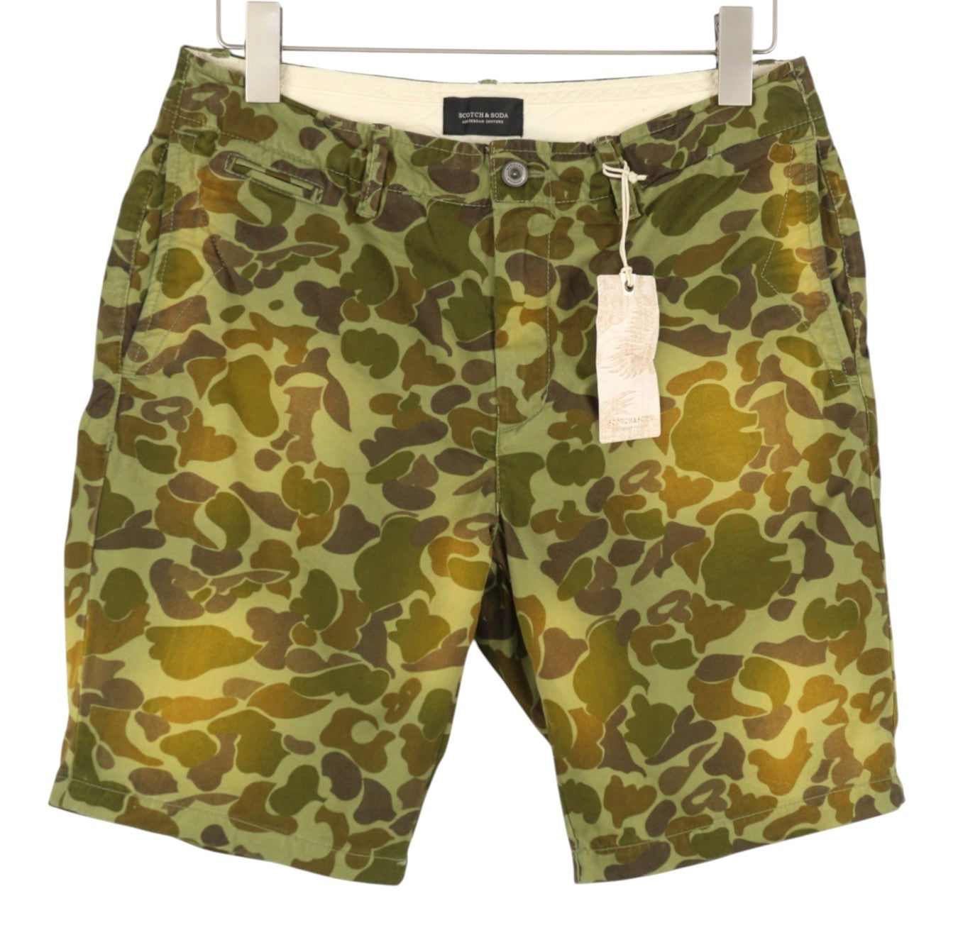 SCOTCH & SODA Men Shorts W30 Green Patterned Faded Cotton Zip Fly Chino