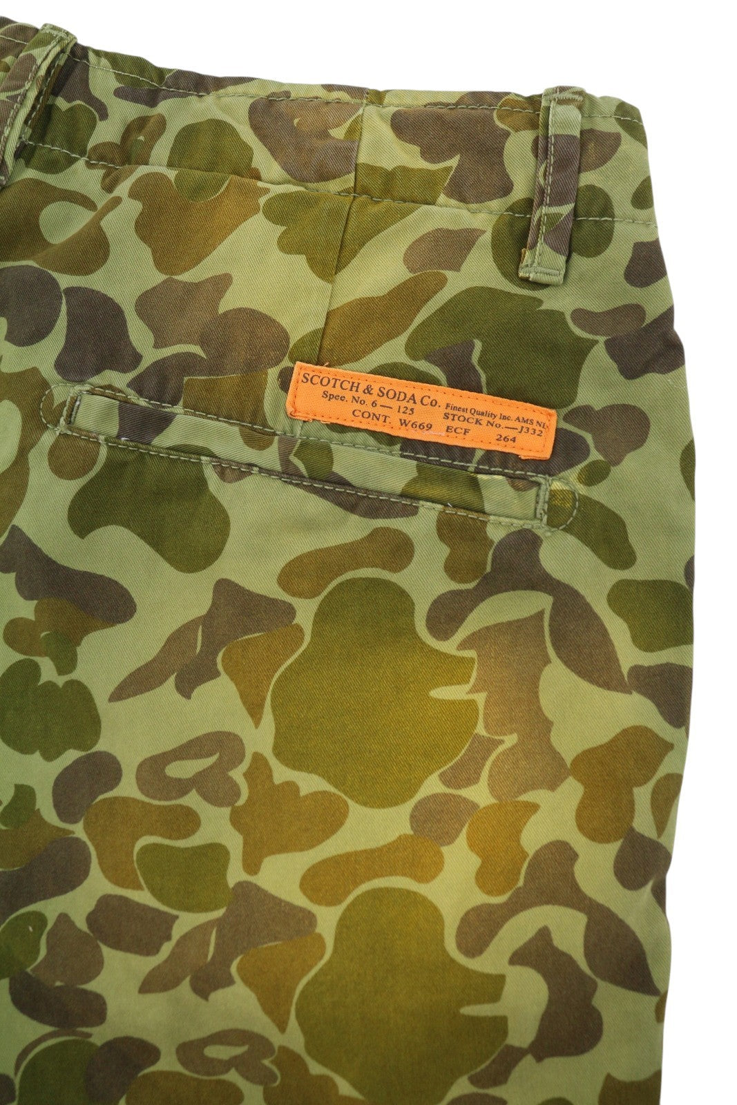 SCOTCH & SODA Men Shorts W30 Green Patterned Faded Cotton Zip Fly Chino