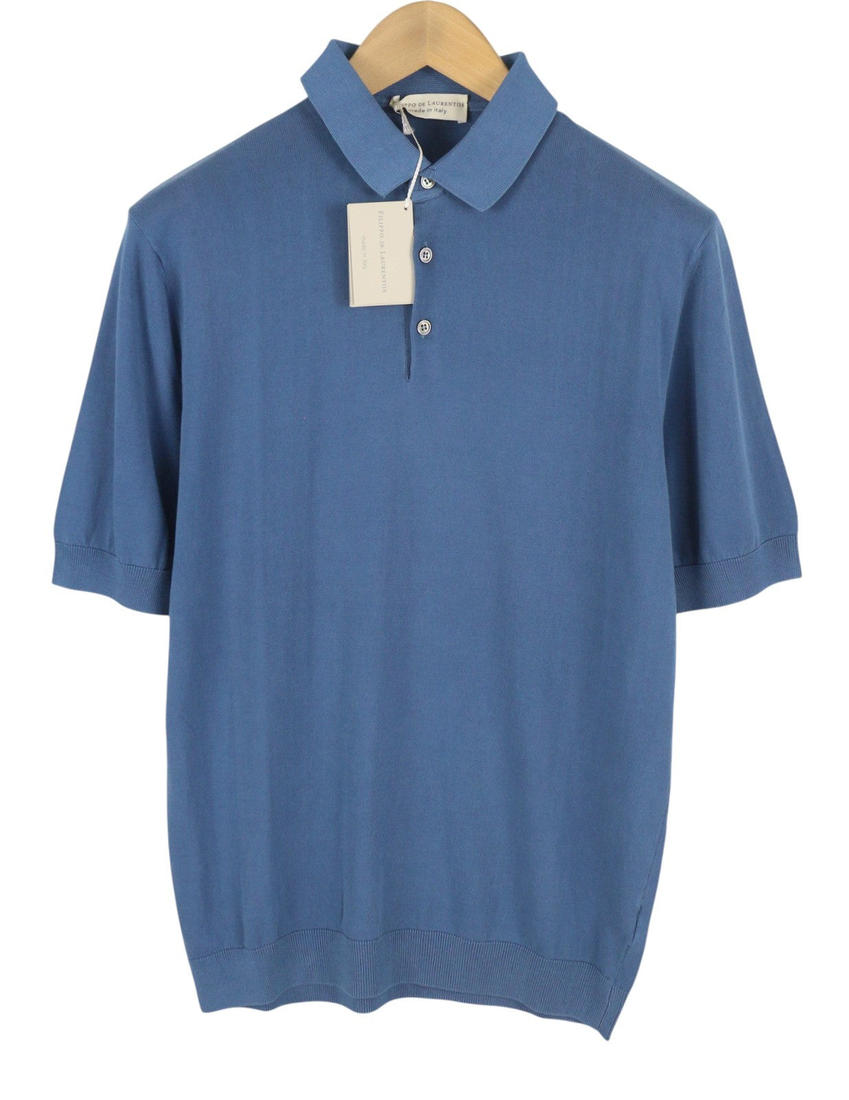 FILIPPO DE LAURENTIIS Men Polos IT54 XL Blue Cotton Half Button Short Sleeve