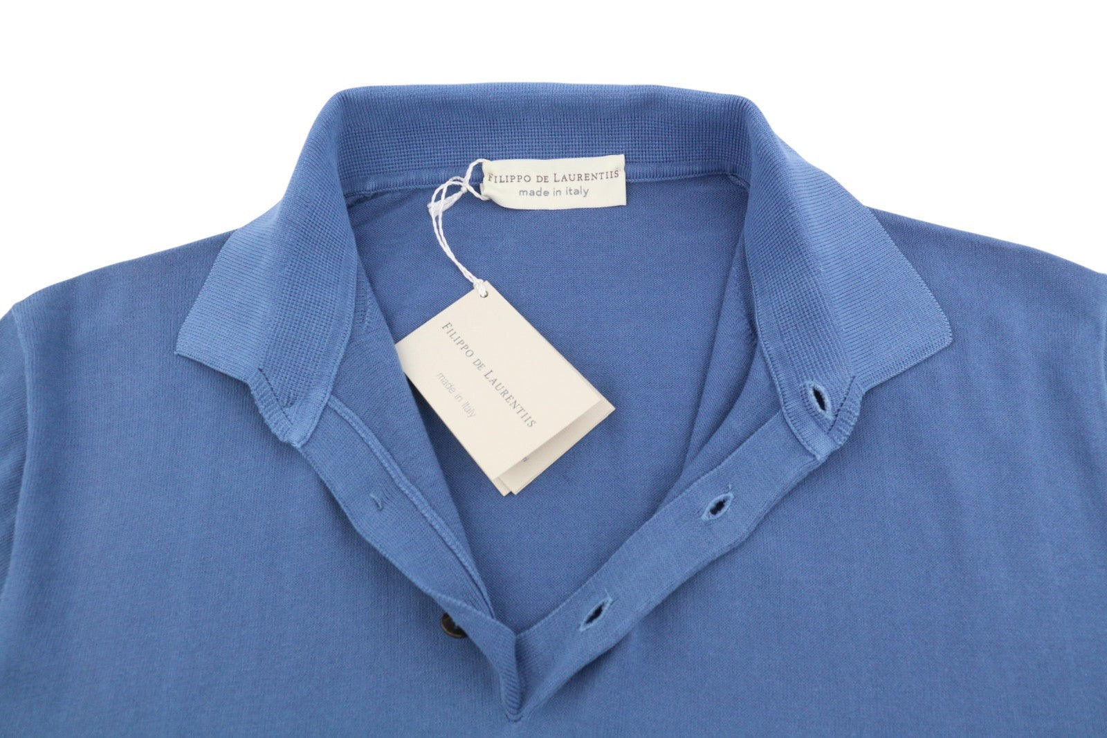 FILIPPO DE LAURENTIIS Men Polos IT54 XL Blue Cotton Half Button Short Sleeve