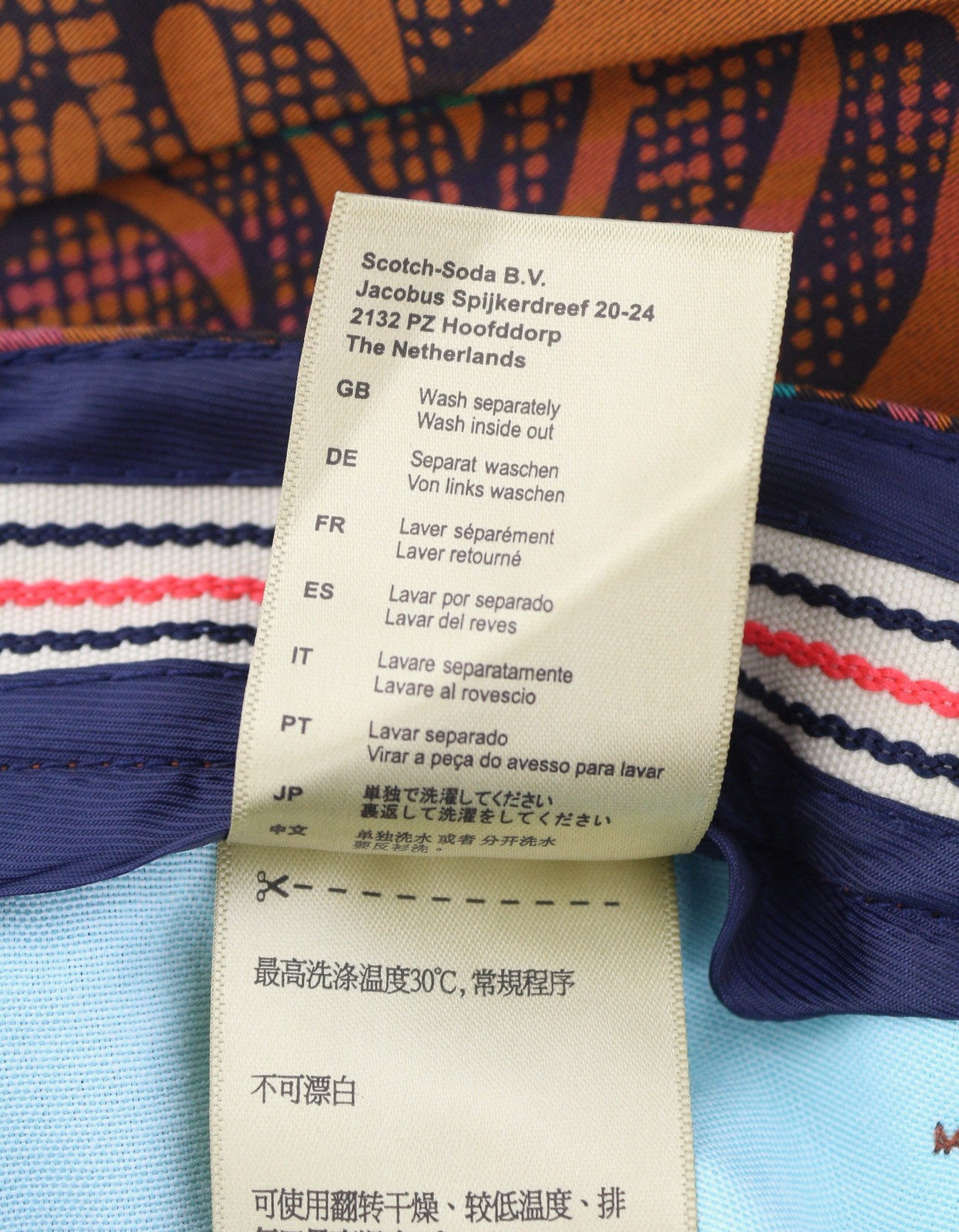 SCOTCH & SODA Men Shorts W28 Orange Leafs Striped Print Cotton Zip Fly Chino