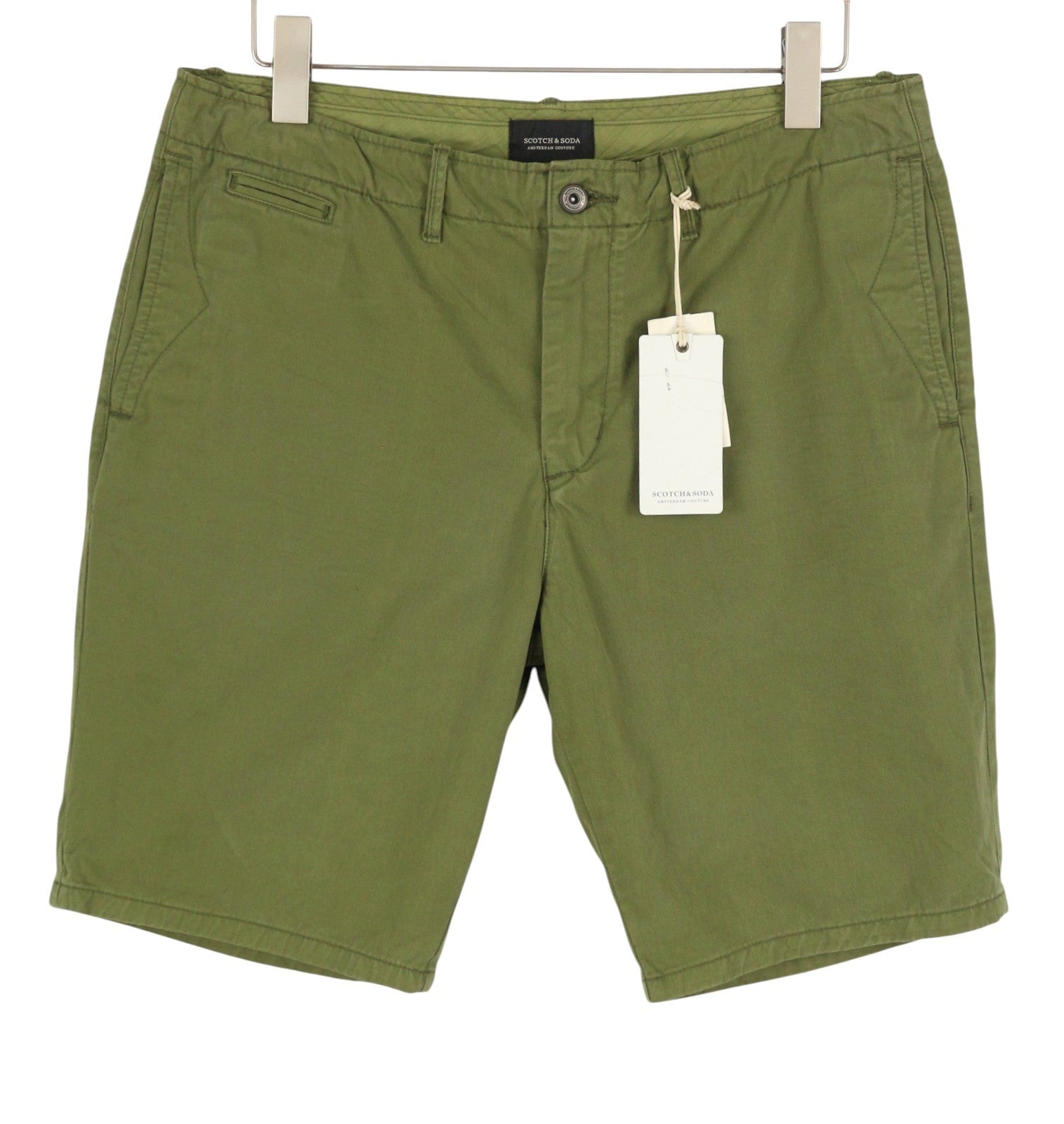 SCOTCH & SODA Men Shorts W30 Green Garment Dyed Zip Fly Chino