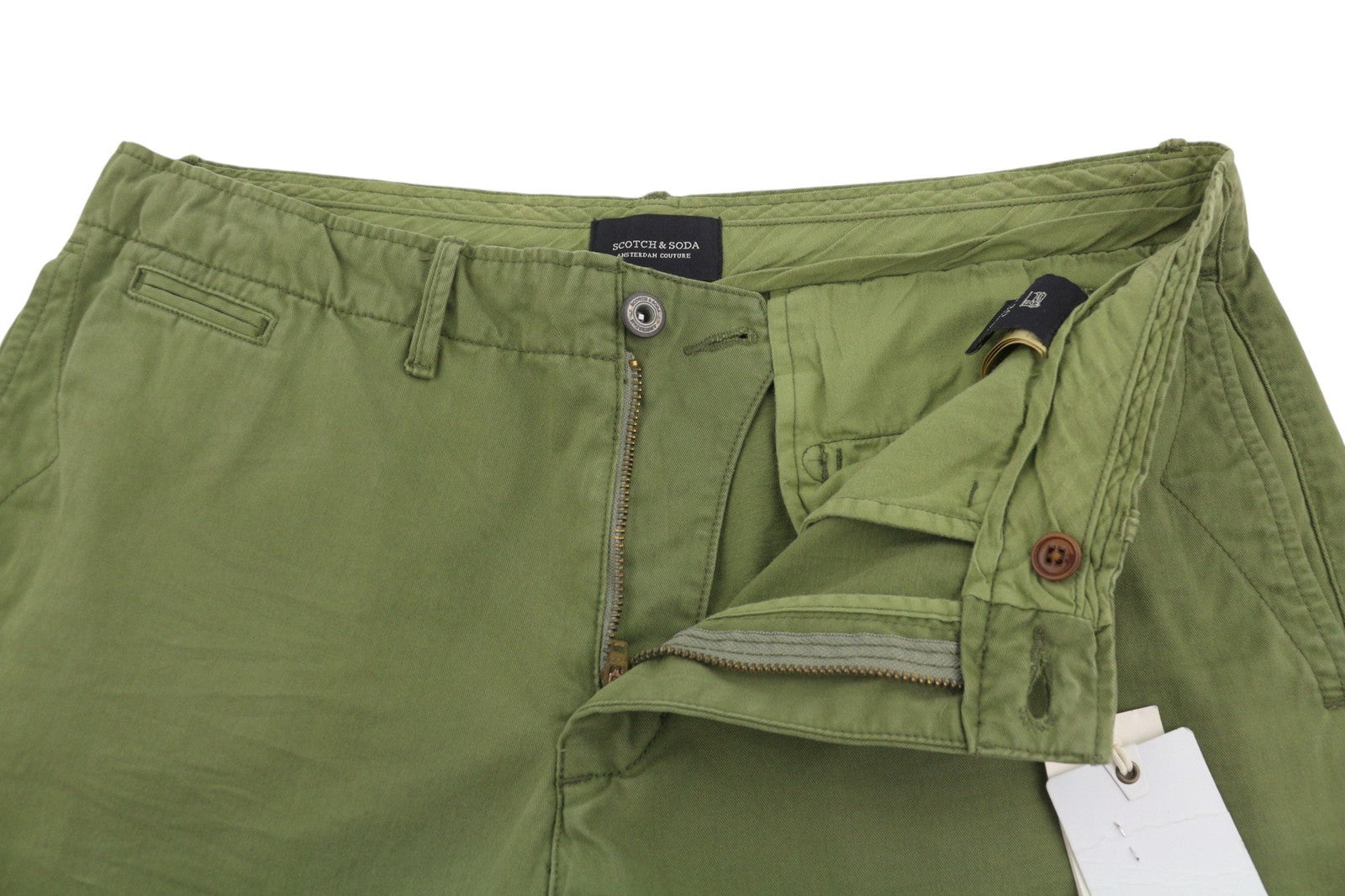 SCOTCH & SODA Men Shorts W30 Green Garment Dyed Zip Fly Chino