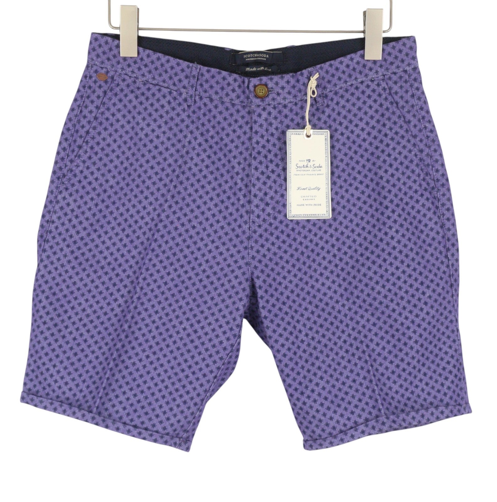SCOTCH & SODA Men Shorts W32 Purple Patterned Turn Up Zip Fly Chino