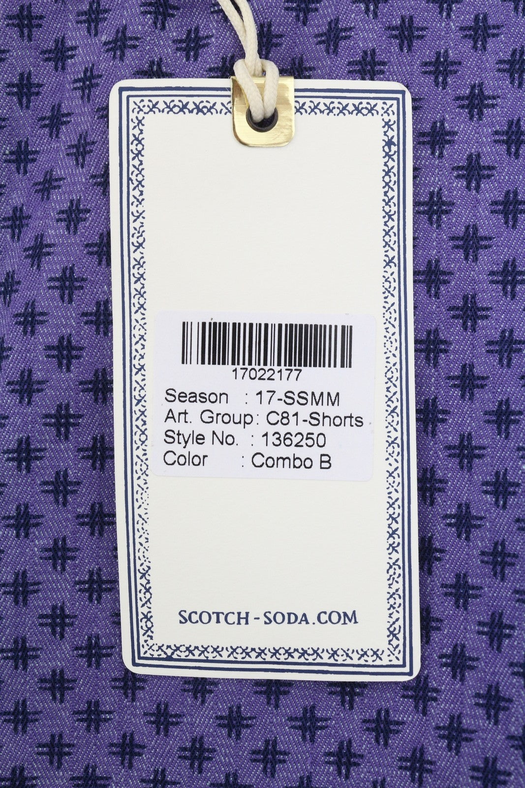 SCOTCH & SODA Men Shorts W32 Purple Patterned Turn Up Zip Fly Chino