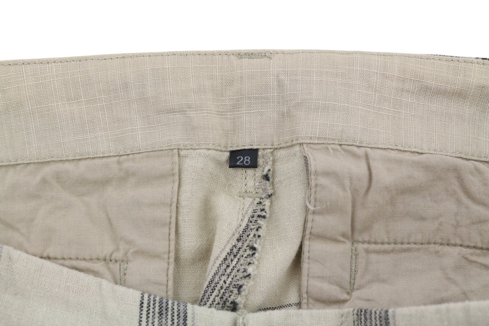 DESIGUAL Marc Men Shorts W28 Beige Linen Blend Check Belted Zip Fly Cargo