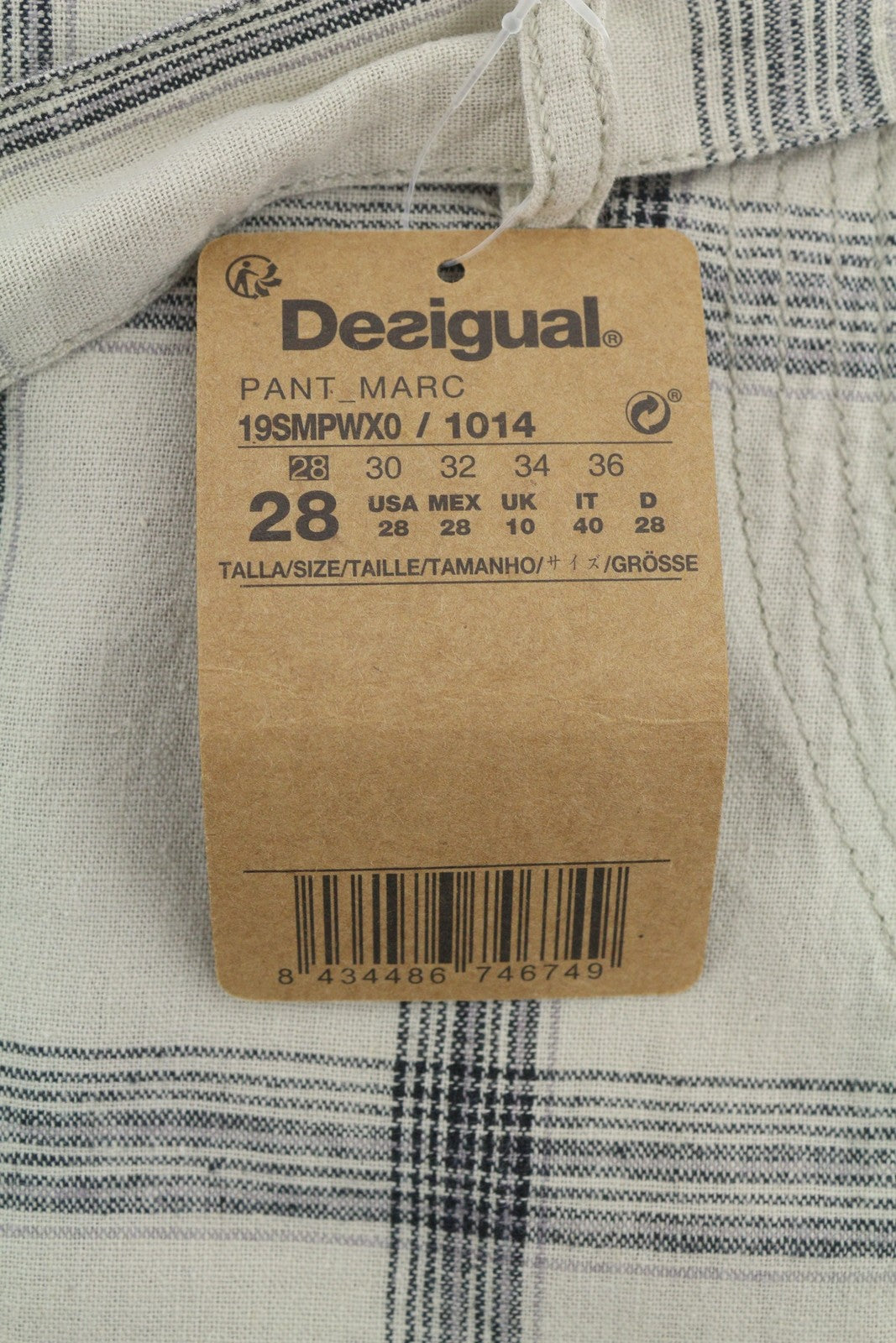 DESIGUAL Marc Men Shorts W28 Beige Linen Blend Check Belted Zip Fly Cargo