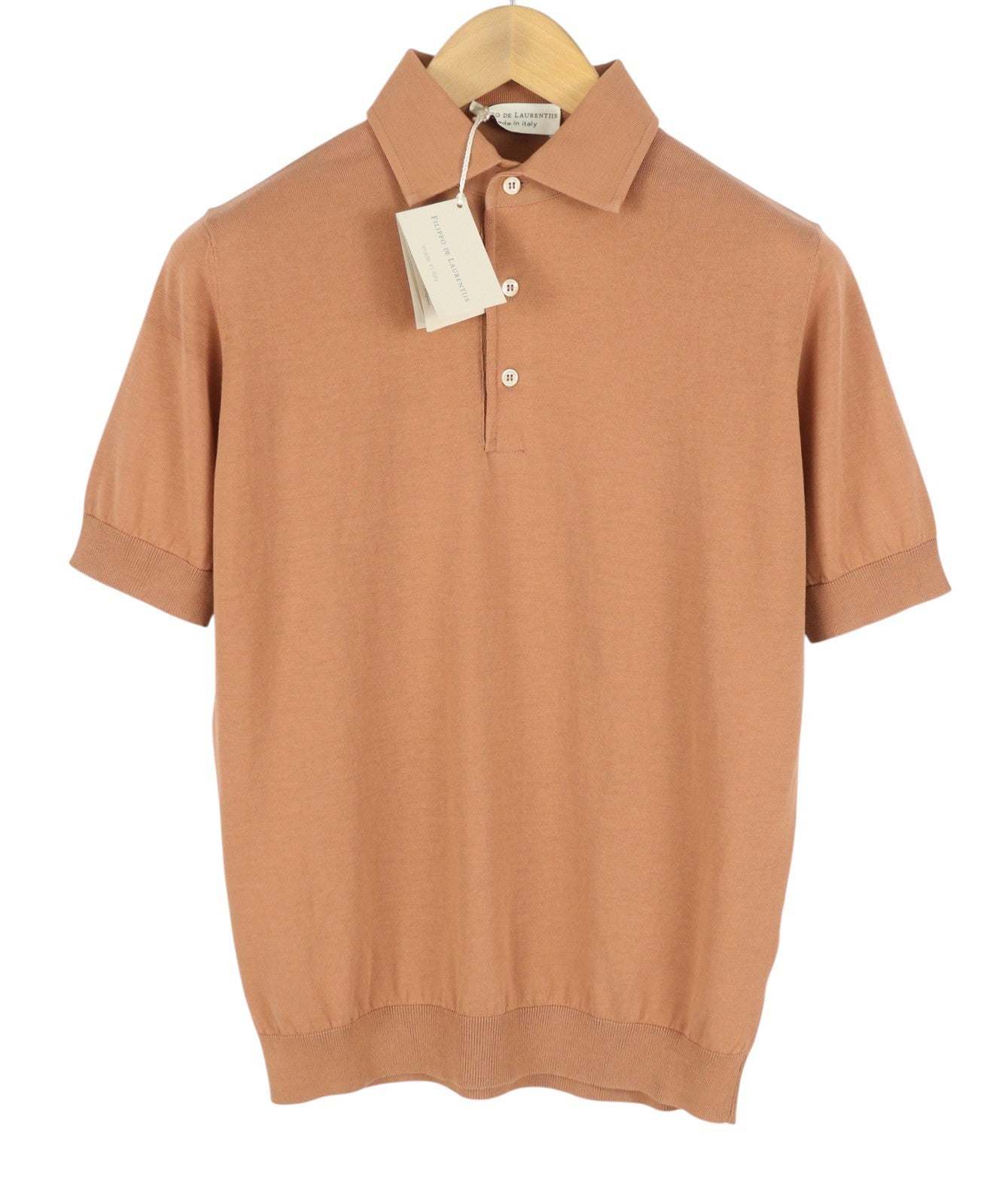 FILIPPO DE LAURENTIIS Men Polos IT48 S Brown Cotton Half Button Short Sleeve