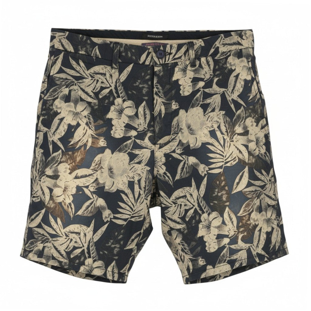 SCOTCH & SODA Men Shorts W32 Faded Floral Leafs Pattern Zipper Chino