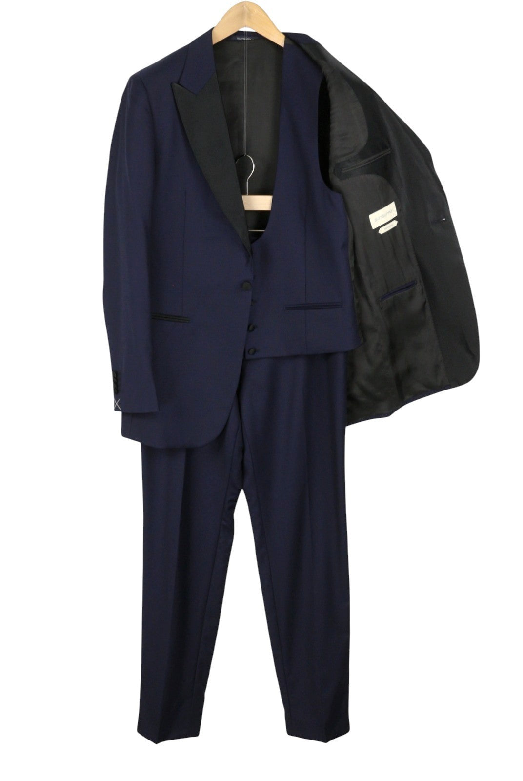 SUITSUPPLY Lazio Tuxedo FL Men Suit UK42L W36 Dark Blue Silk Wool Slim 3PC