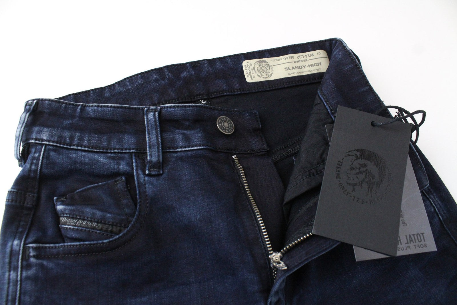 DIESEL Slandy-High 082AU Women Jeans W24/L32 Dark Blue Stretch Super Skinny