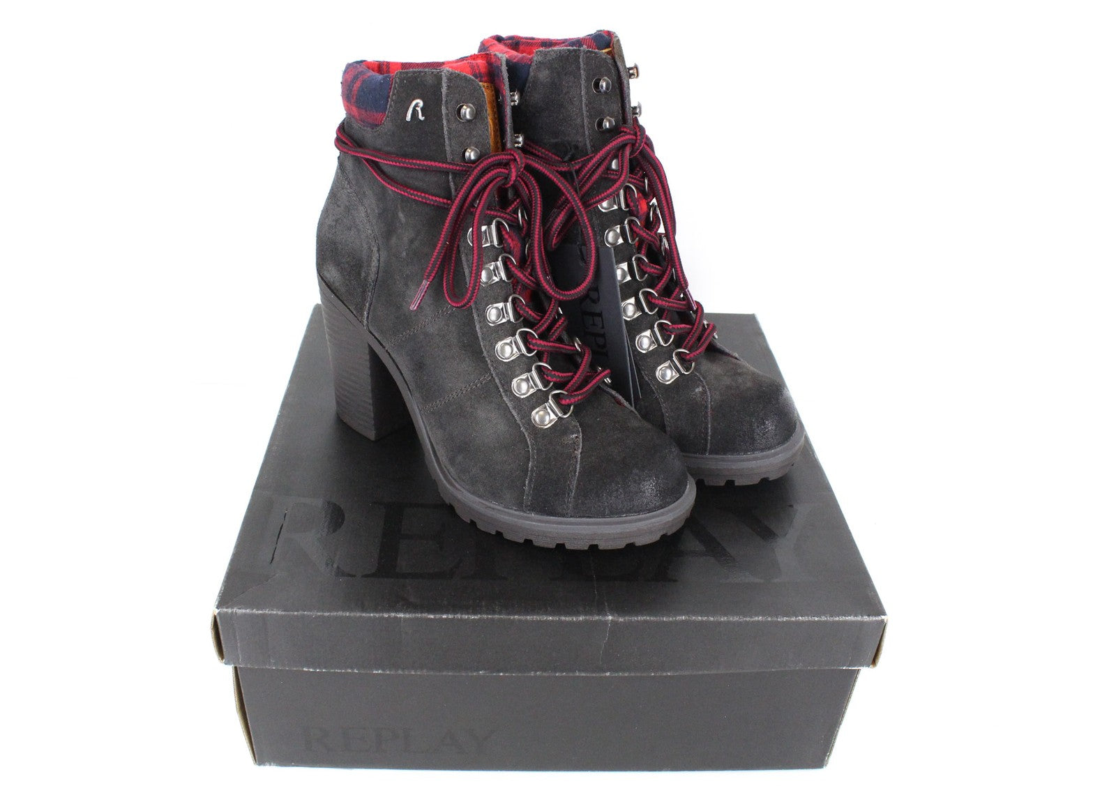 REPLAY Women Shoes EU36/UK3.5 Brown Suede Leather High-Heeled Lace-Up Ankle