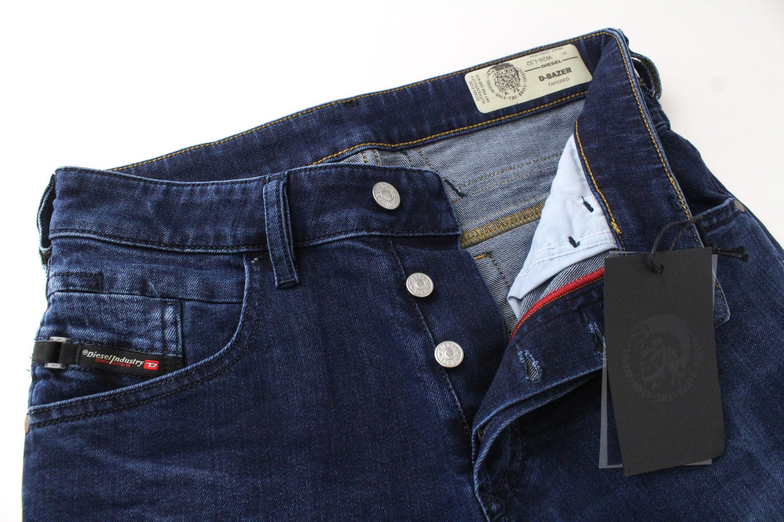 DIESEL D-Bazer 083AT Men Jeans W26/L32 Dark Blue Stretch Tapered Fit Buttoned