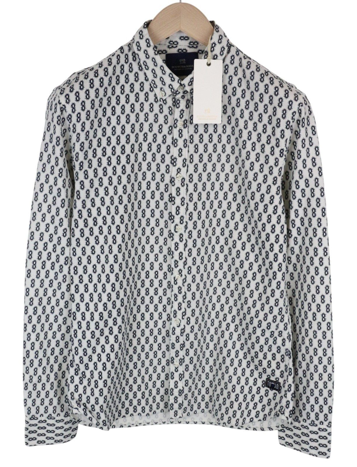 SCOTCH & SODA Men Shirt M Blue Melange Button-Down Graphic Print Pure Cotton