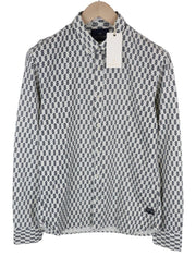 SCOTCH & SODA Men Shirt M Blue Melange Button-Down Graphic Print Pure Cotton