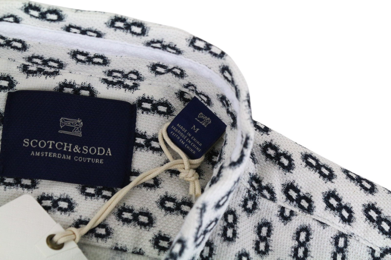 SCOTCH & SODA Men Shirt M Blue Melange Button-Down Graphic Print Pure Cotton