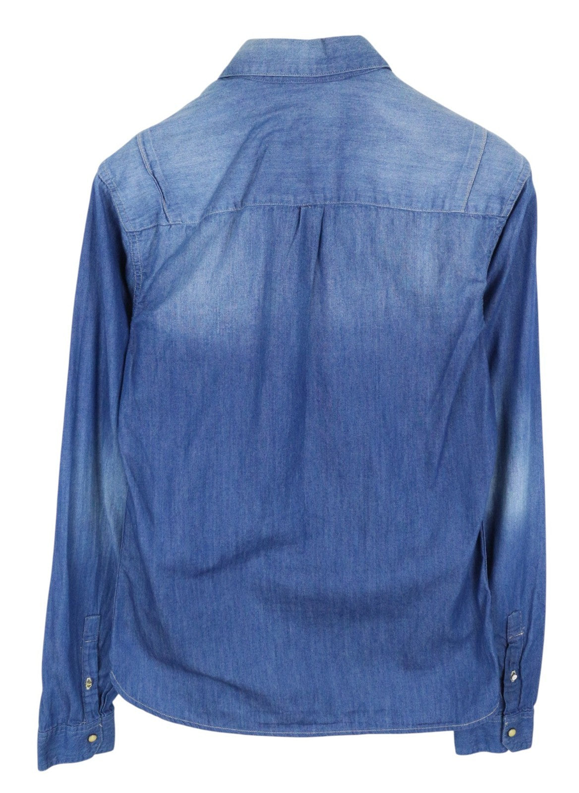 SCOTCH & SODA Men Shirt S Mid Blue Denim-Like Western-Style Classic Pure Cotton
