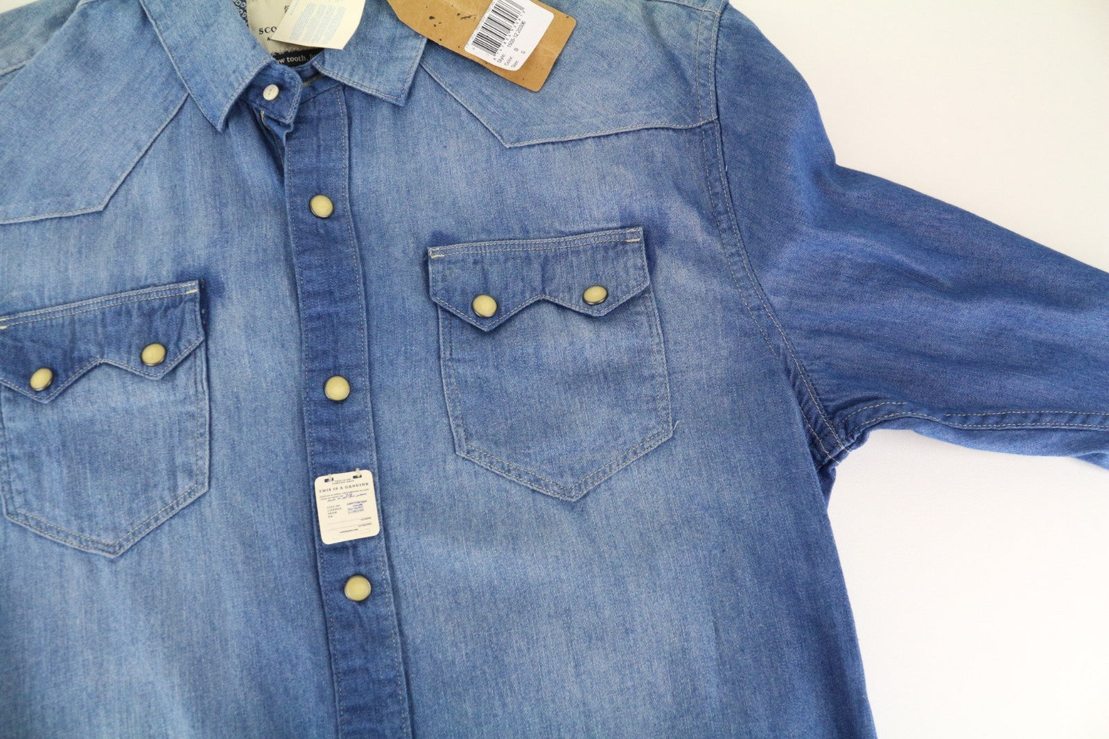 SCOTCH & SODA Men Shirt S Mid Blue Denim-Like Western-Style Classic Pure Cotton