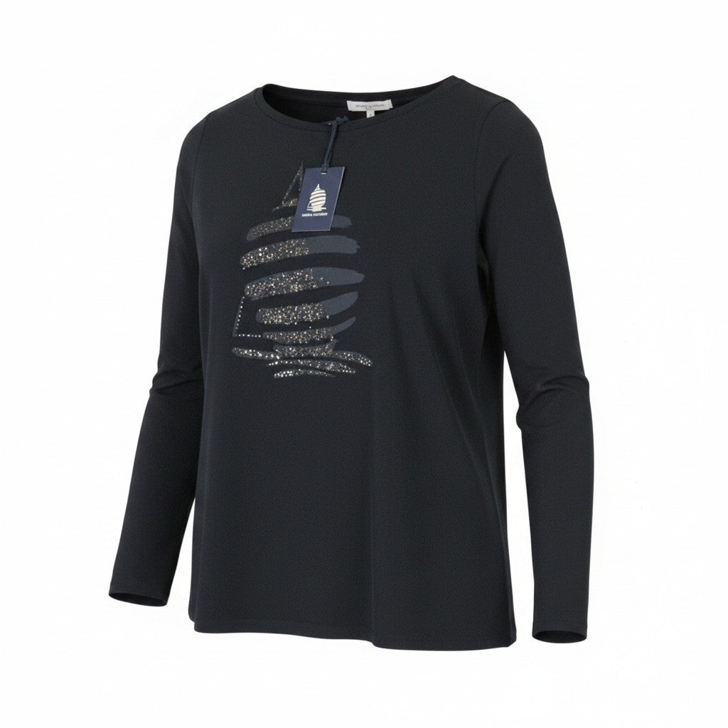MARINA YACHTING Men T-Shirt S Black Crew Neck Logo Pull On Pure Cotton Classic