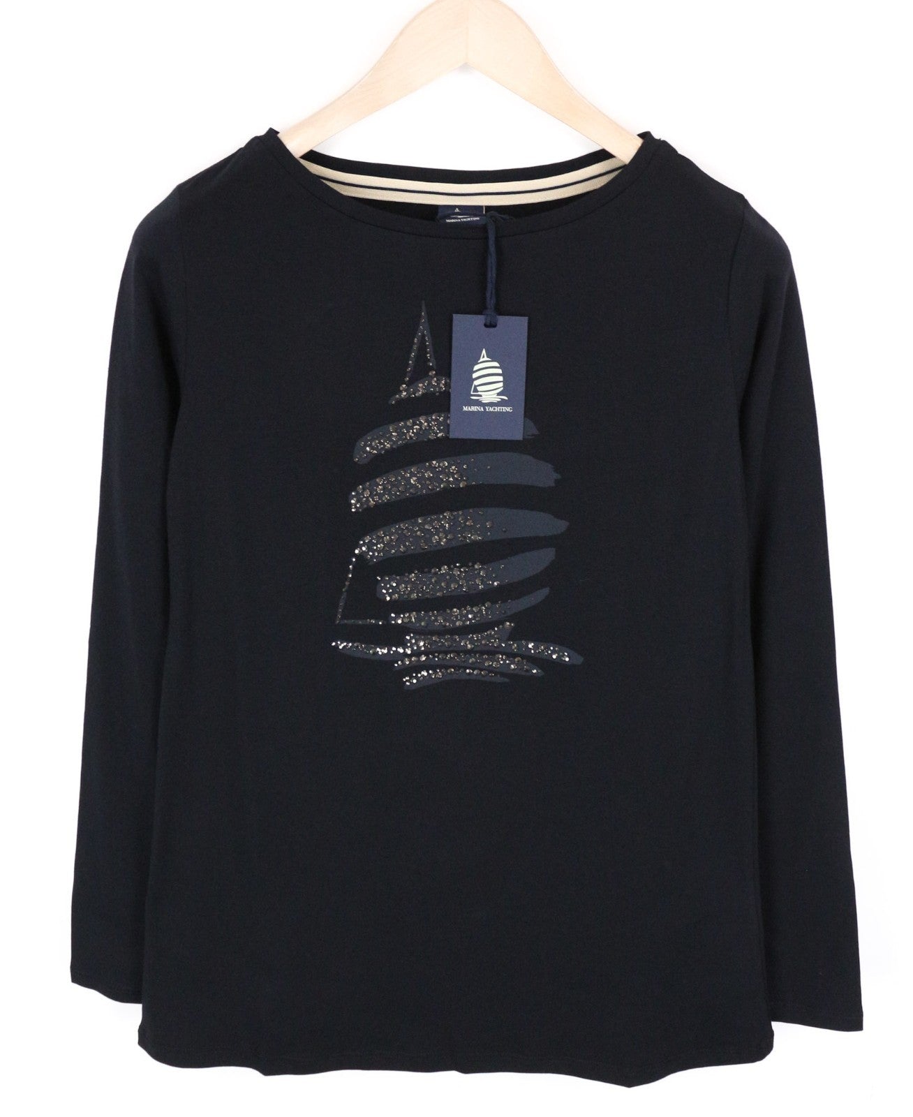 MARINA YACHTING Men T-Shirt S Black Crew Neck Logo Pull On Pure Cotton Classic