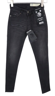 DIESEL Slandy 069GI Women Jeans W23/L32 Grey Super Slim Skinny Distress Stretch
