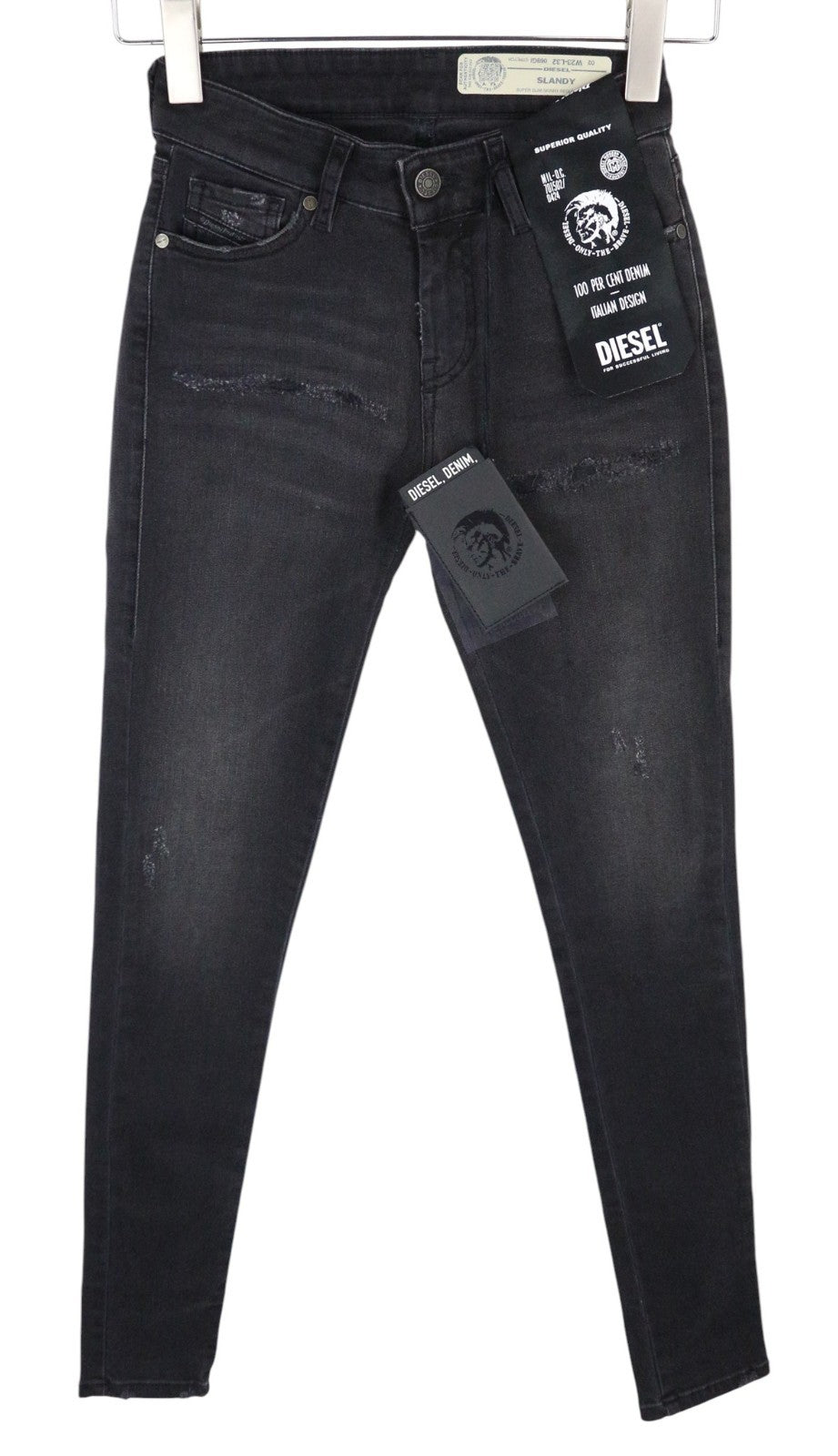 DIESEL Slandy 069GI Women Jeans W23/L32 Grey Super Slim Skinny Distress Stretch