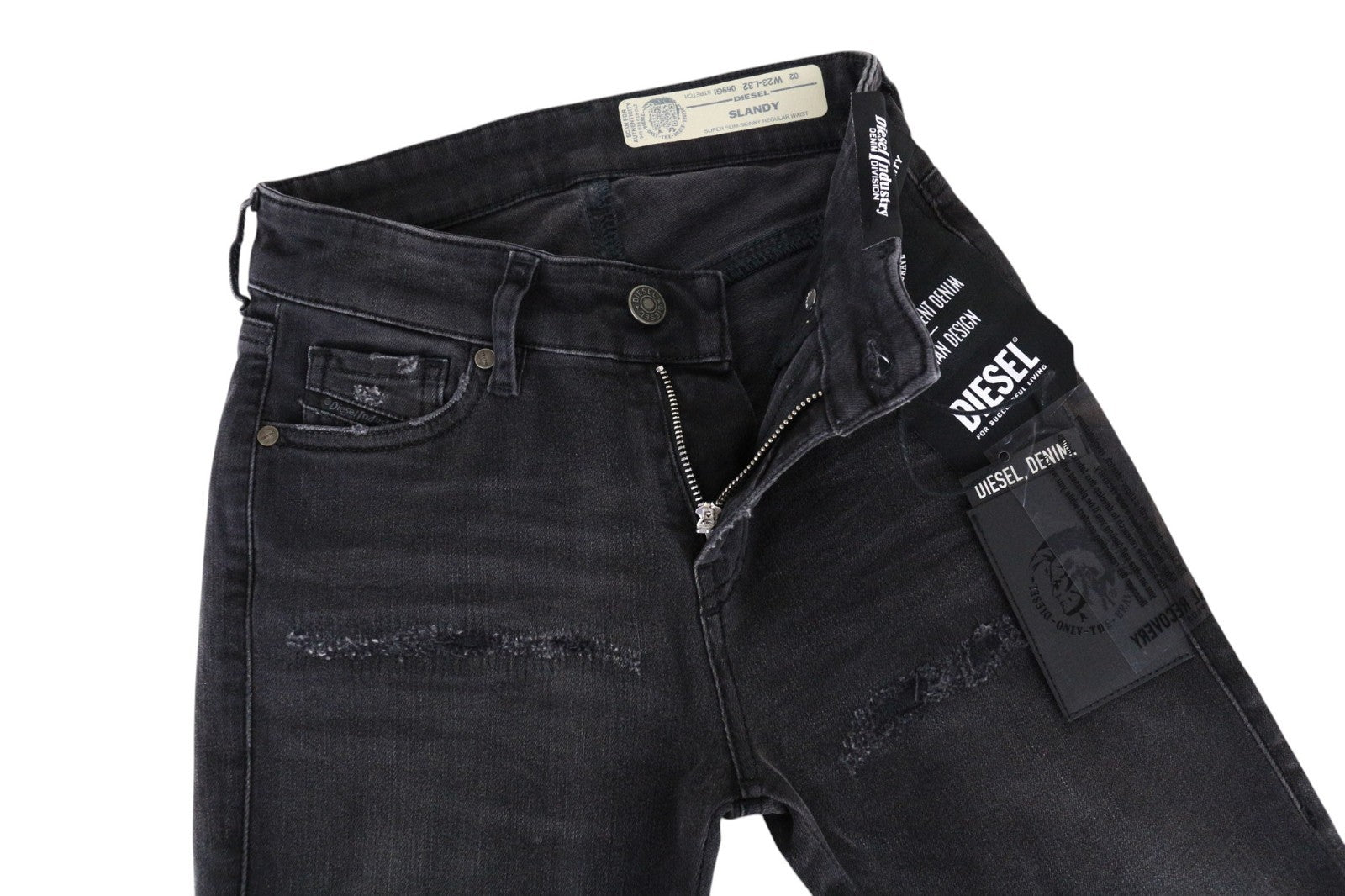 DIESEL Slandy 069GI Women Jeans W23/L32 Grey Super Slim Skinny Distress Stretch