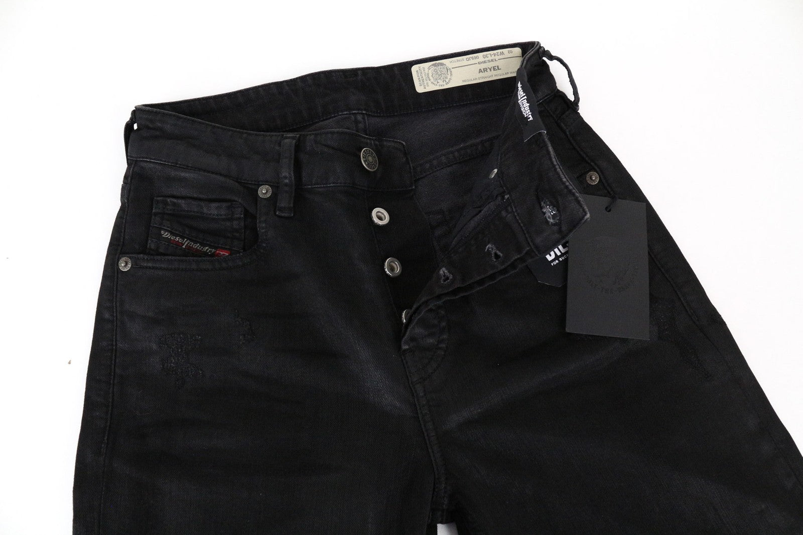 DIESEL Aryel 069JD Women Jeans W24/L30 Black Regular Straight Stretch Buttoned