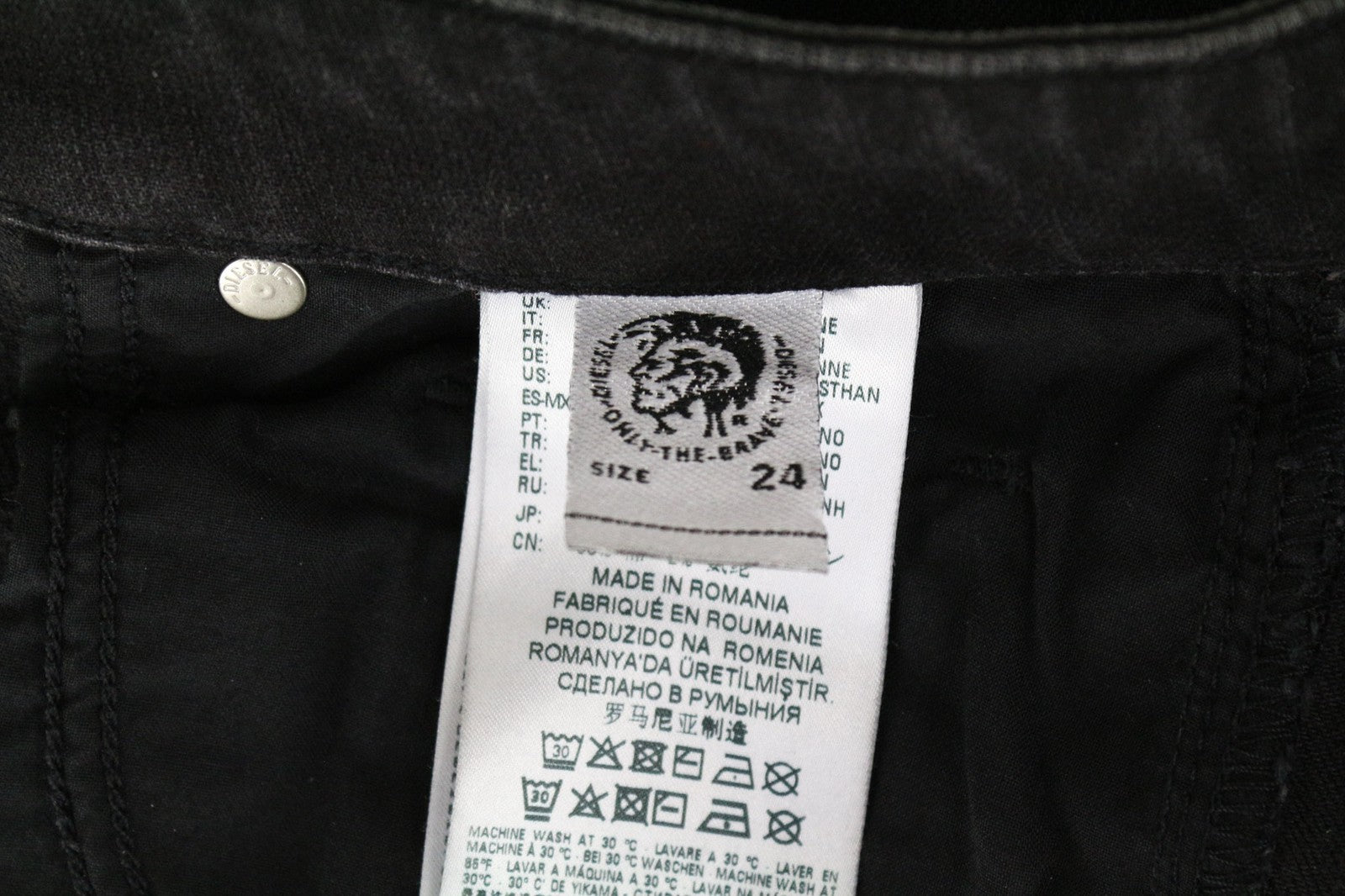 DIESEL Aryel 069JD Women Jeans W24/L30 Black Regular Straight Stretch Buttoned
