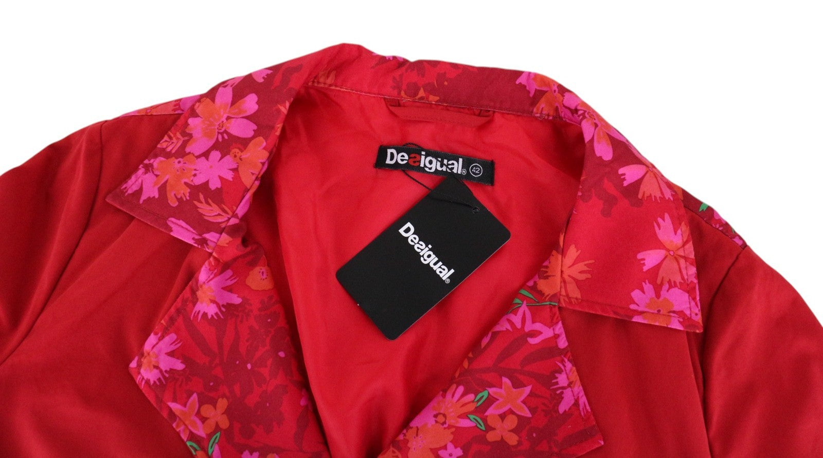 DESIGUAL Delphine Women Coat EU42 XL Red Floral Print Lined Melange Adjustable