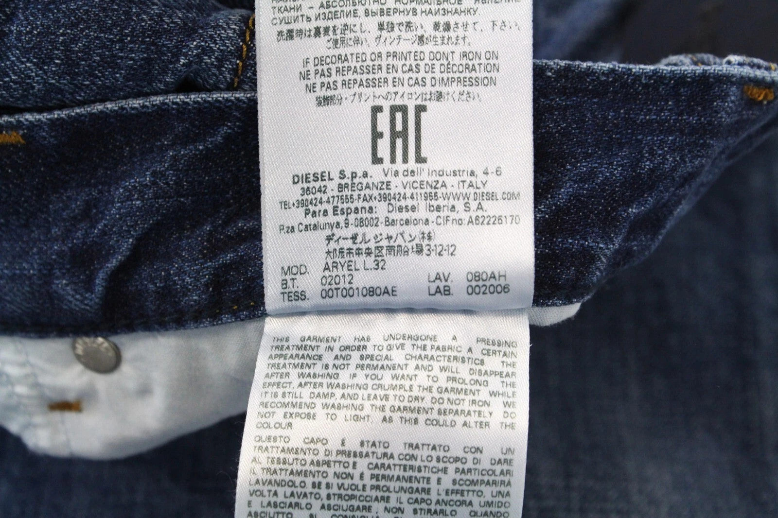 DIESEL Aryel 080AH Women Jeans W23/L32 Girls Straight Pure Cotton Blue Ripped