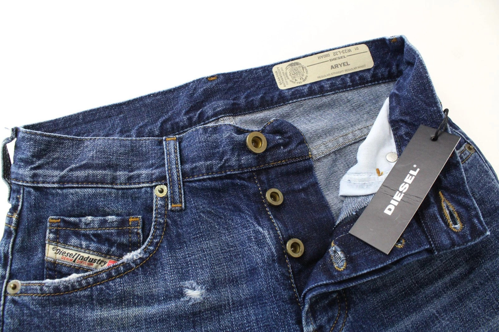 DIESEL Aryel 080AH Women Jeans W23/L32 Girls Straight Pure Cotton Blue Ripped
