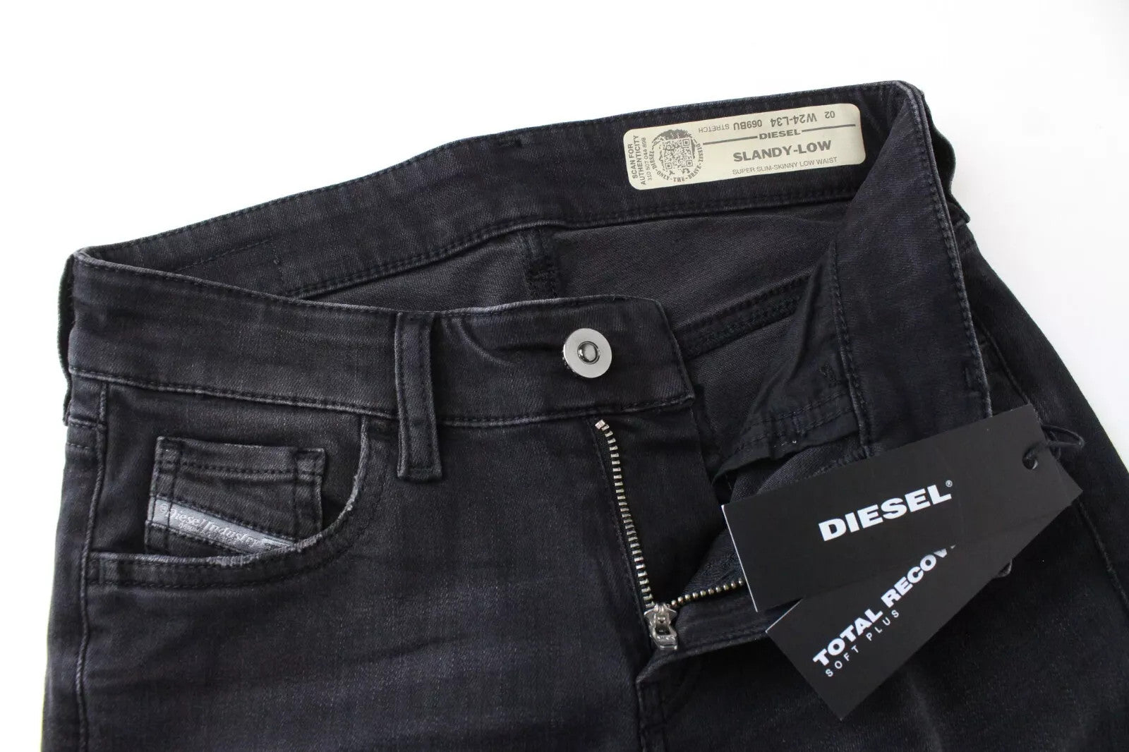 DIESEL Slandy-Low 069BU Women Jeans W24/L34 Girl Super Slim-Skinny Black Stretch