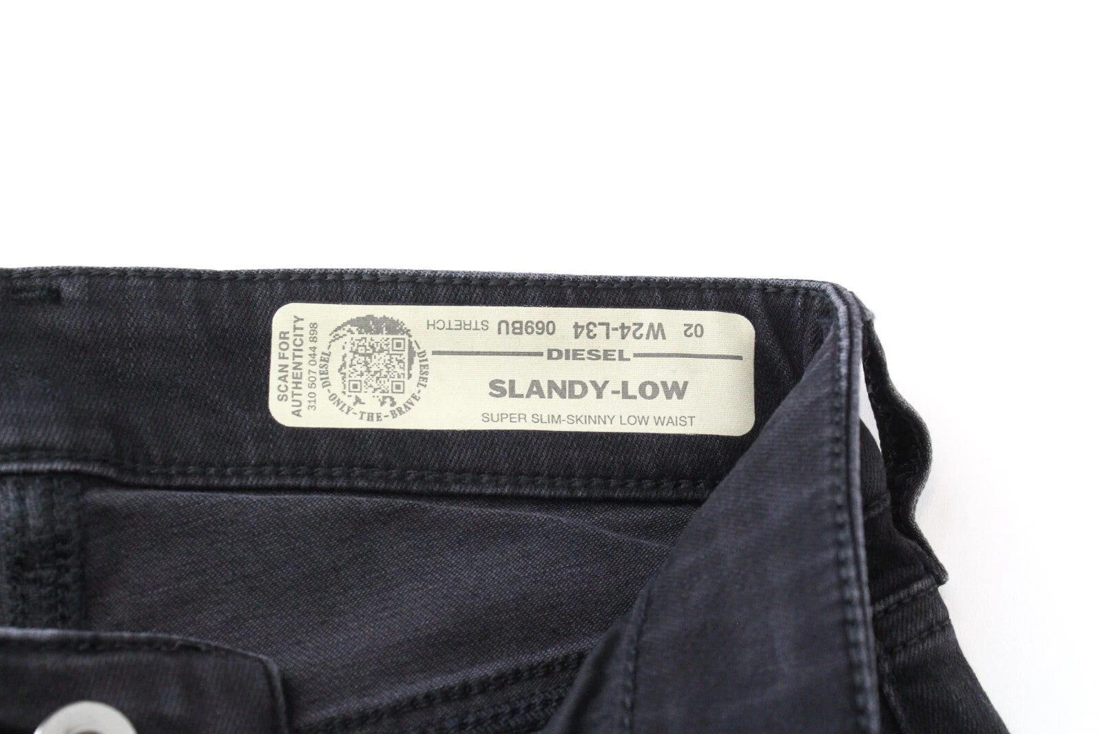 DIESEL Slandy-Low 069BU Women Jeans W24/L34 Girl Super Slim-Skinny Black Stretch