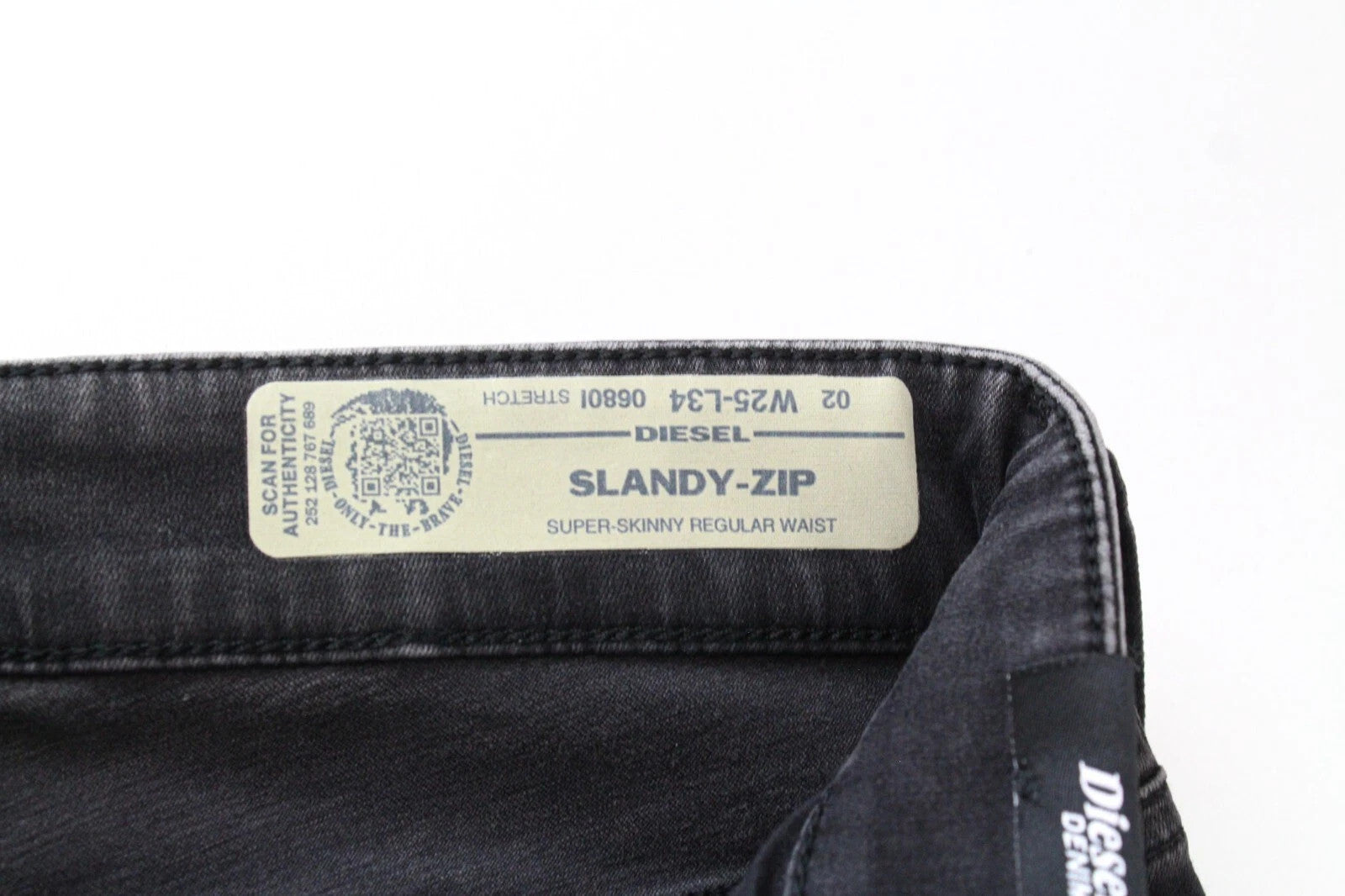 DIESEL Slandy-Zip 0680I Women Jeans W25/L34 Super Skinny Black Cotton Stretch