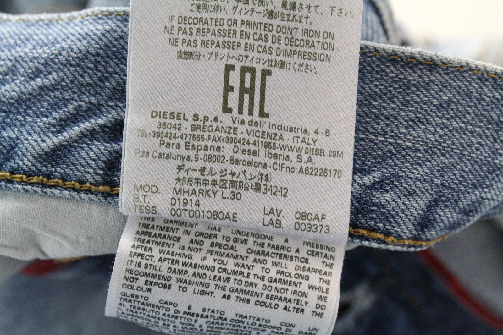 DIESEL Mharky 080AF Men Jeans W29/L30 Slim-Skinny Distressed Blue Pure Cotton