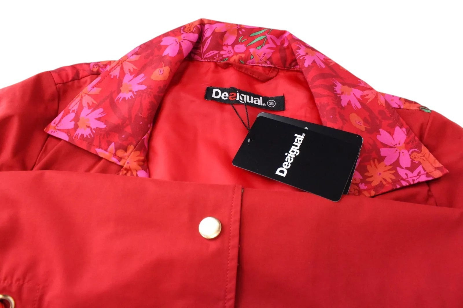 DESIGUAL Delphine Women Jacket UK10 M Red Cotton Blend Single-Breasted Snaps