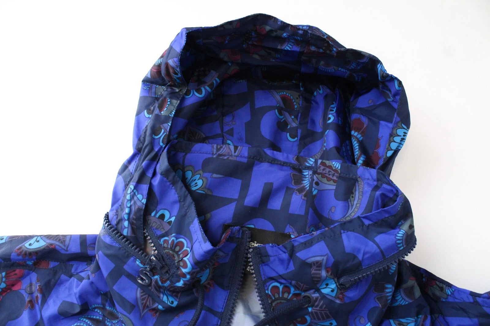 DESIGUAL Lex Women Jacket UK12 L Blue Patterned Lightweight Hooded Zipped
