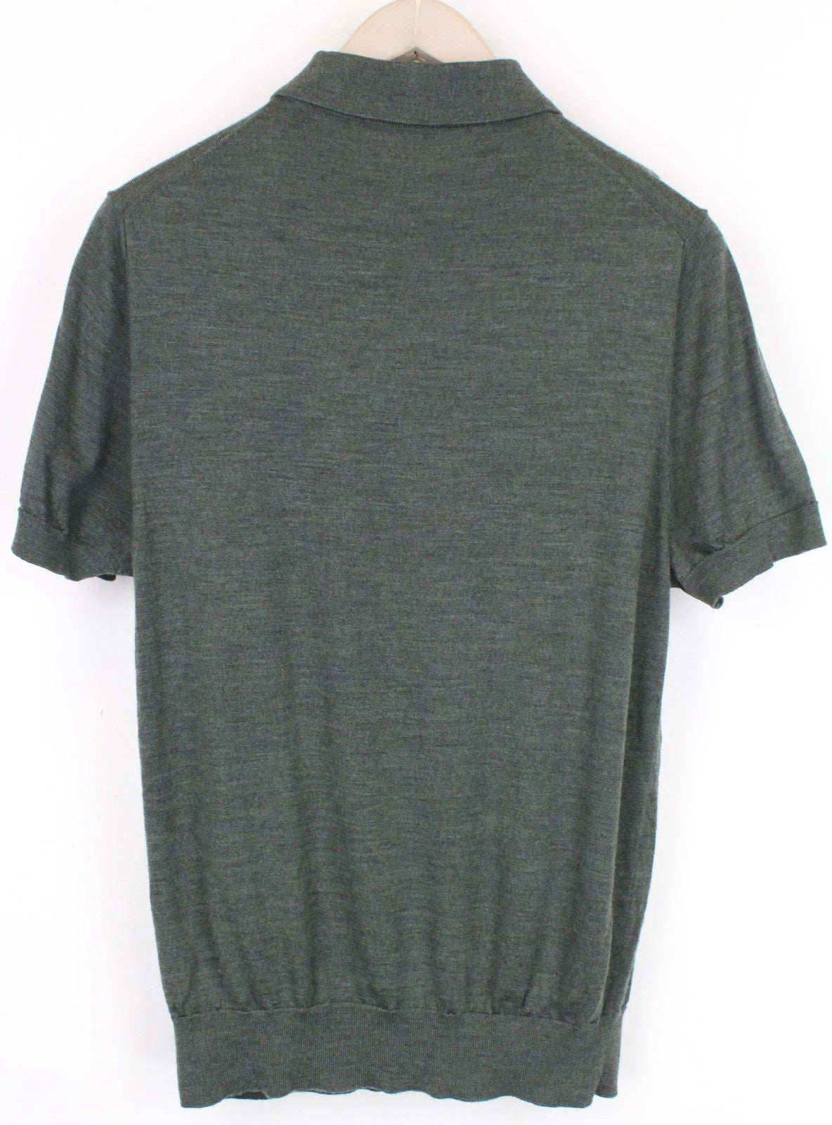 SUITSUPPLY Men T-Shirt ~S Green Knit Polo Neck Melange Pure Merino Wool Slim