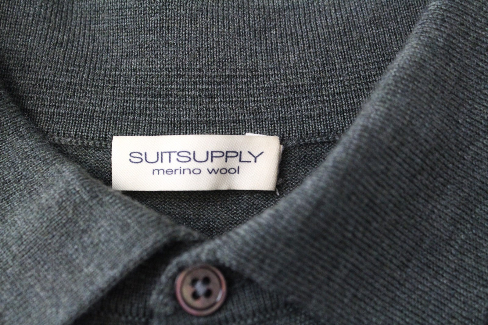 SUITSUPPLY Men T-Shirt ~S Green Knit Polo Neck Melange Pure Merino Wool Slim