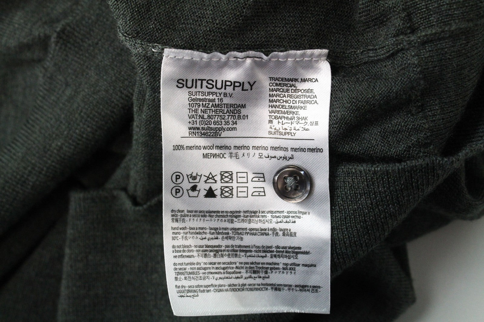 SUITSUPPLY Men T-Shirt ~S Green Knit Polo Neck Melange Pure Merino Wool Slim