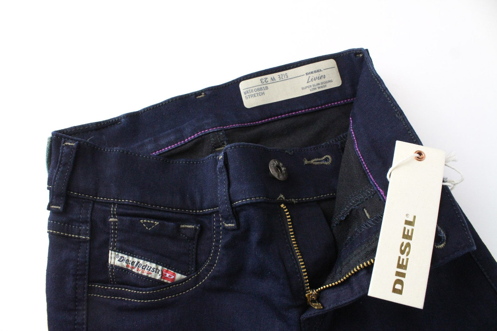 DIESEL Livier 0881B Women Jeans W23 Blue Stretch Super Slim Jegging Low Waist