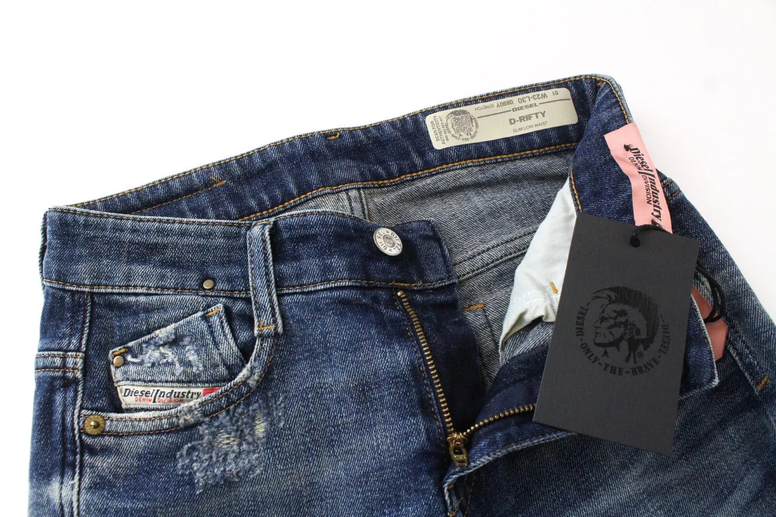 DIESEL D-Rifty 0890Y Women Jeans W23/L30 Distressed Blue Stretch Slim Low Waist