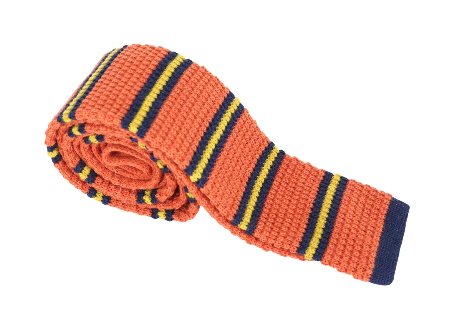 SUITSUPPLY Men Tie ~70 x 6 cm Orange Pure Wool Striped Knitted Squared-End
