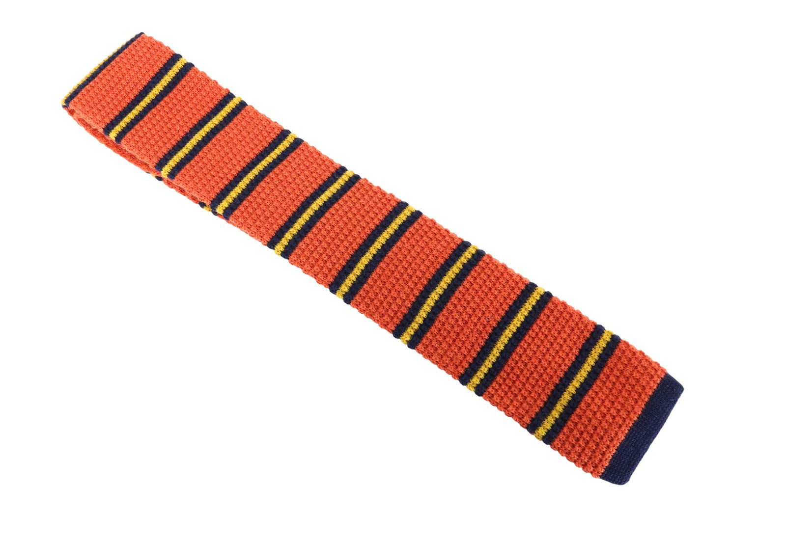 SUITSUPPLY Men Tie ~70 x 6 cm Orange Pure Wool Striped Knitted Squared-End