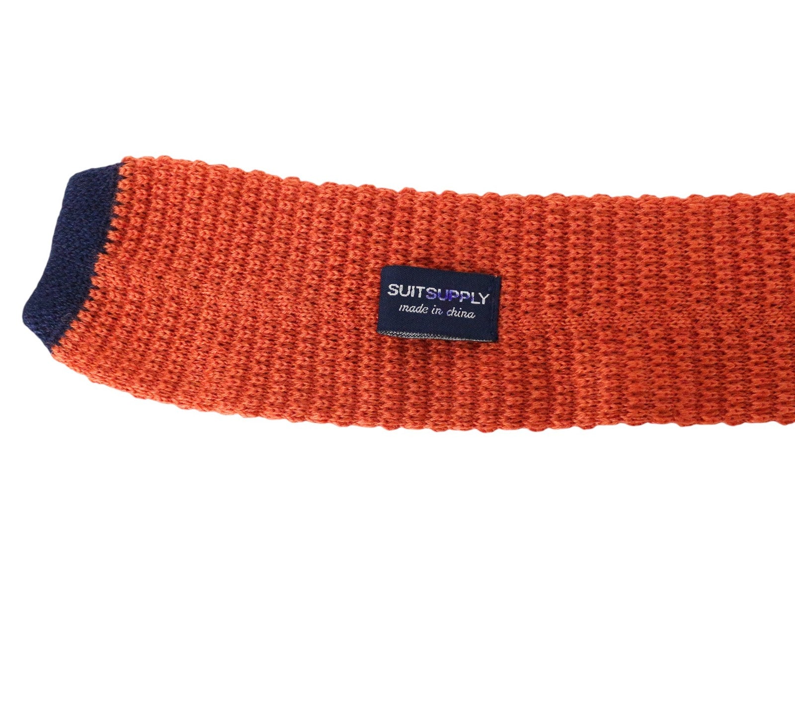 SUITSUPPLY Men Tie ~70 x 6 cm Orange Pure Wool Striped Knitted Squared-End