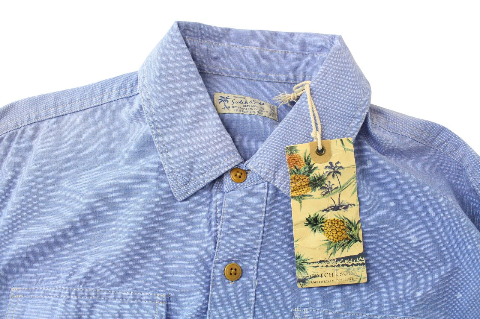 SCOTCH & SODA Ams Couture Men Shirt M Blue Pure Cotton Washed Spots Pocketed